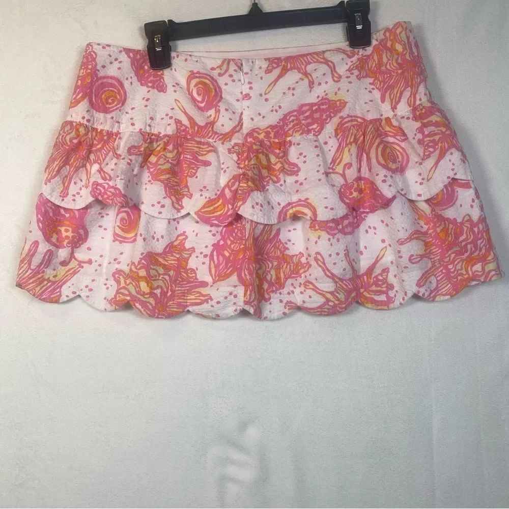 Lilly Pulitzer Tiered Scalloped Edge Conched Out Mini Skirt Size 12